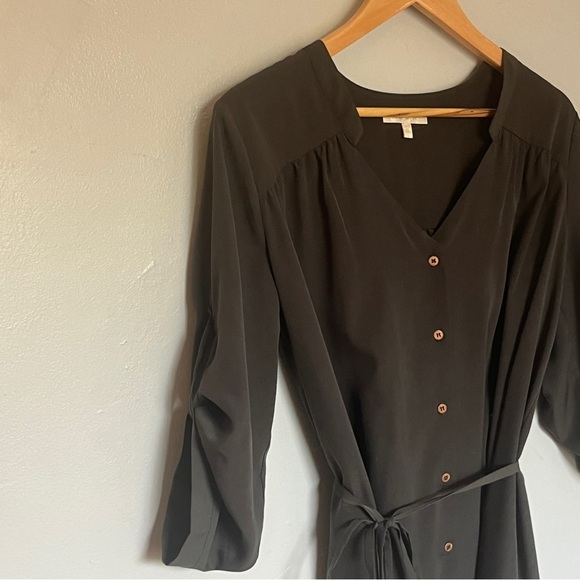 Anthropologie Button Detail Wrap Front Midi Mini Dress Green Large - Picture 2 of 7